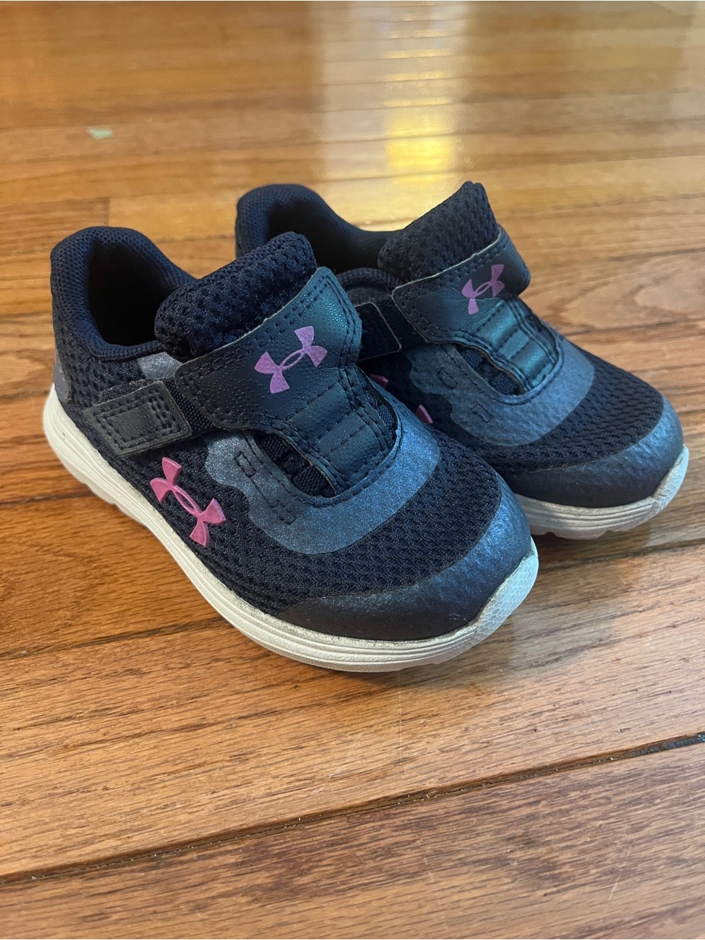 Under Armour Kids Navy and Pink Velcro Athletic Sneakers